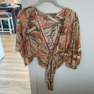 NWT Orange Floral Print Tie Top